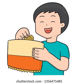 vector of man eating potato chips