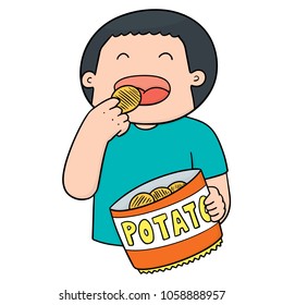 vector of man eating potatoes