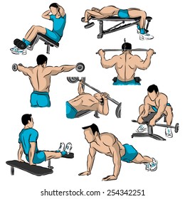 Vector  man is engaged at the gym