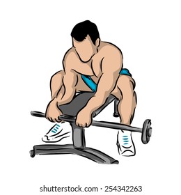 Vector  man is engaged at the gym