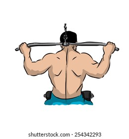 Vector  man is engaged at the gym
