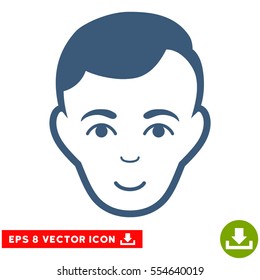 Vector Man Face EPS vector pictograph. Illustration style is flat iconic blue symbol on a transparent background.