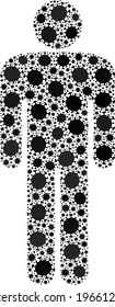 Vektor man Figur covid-2019 Mosaik Symbol für medizinische Zwecke organisiert. Man Figurmosaik ist aus verstreuten covid pathogen Symbolen organisiert.