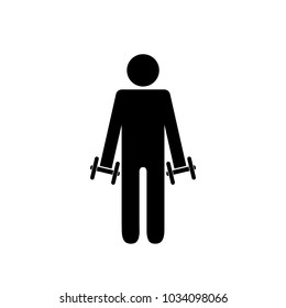 Vector man figure holding dumbbells in front of him. All pieces isolated.