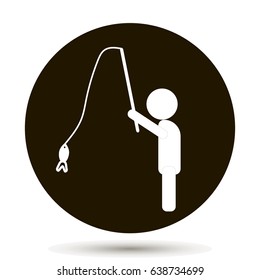 Vector man is fishing. On a black background