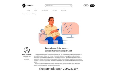 Vector man in front of tv in shadow of sharp lines style