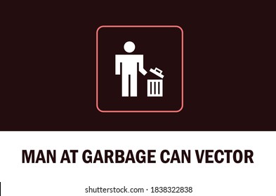 Vector of man at garbage can icon isolated on dark background. For designer.