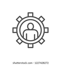 Vector man with gear, engineer, tech worker line icon. Symbol and sign illustration design. Isolated on white background