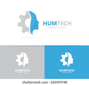 Vector of man and gear logo combination. Face and mechanic symbol or icon. Unique factory and industrial logotype design template.