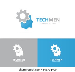Vector of man and gear logo combination. Face and mechanic symbol or icon. Unique factory and industrial logotype design template.