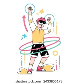 Vector Man Glasses Virtual Reality Cartoon Illustration Isolated