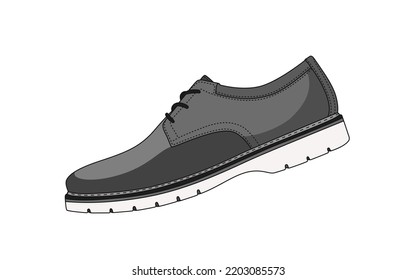 Vector Man Gray Classic Shoes Isolated On White Background. Black Gentleman Office Shoes. Glossy Modern Man Footwear. Business Style Mens Shoe. Leather Luxury Footwear