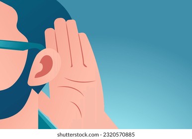 Vector of a man with hand to ear gesture listens carefully