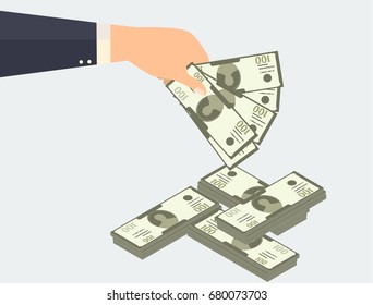 Vector man hand holding cash. Hand with money flat vector design. -stock vector