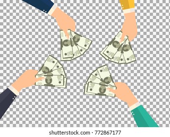Vector man hand holding cash on transparent background. Hand with money flat vector design. -stock vector