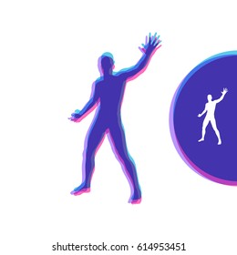 Vector man with hand up to stop. Human showing stop gesture. Silhouette of a standing man. Vector illustration. 