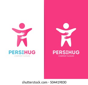 Vector man and hands logo combination. Human and embrace symbol or icon. Unique team and friendship logotype design template.