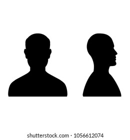 Vector man head black silhouette illustration. Side and front view