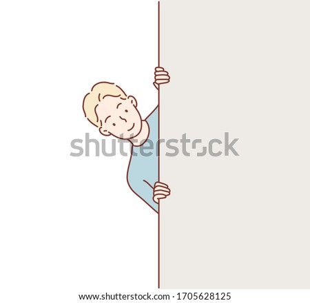 Vector of man hiding behind wall. Hand drawn style vector design illustrations.
