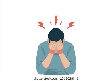 Vector a man with his hands on his head and his hands are holding his head. vector illustration.