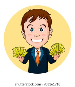vector man holding cash money