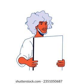 vector man holding white banner cartoon illustration isolated sticker