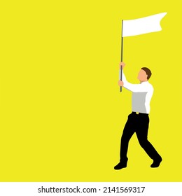 vector of a man holding a white flag on a yellow background