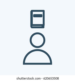 Vector man icon with book above the head in line art style