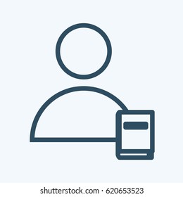 Vector man icon with book pictogram in line art style. Reading man or student illustration for library program