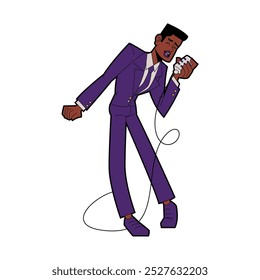 Vetor Man Jazz Singer Cartoon Personagens Ilustração Isolada