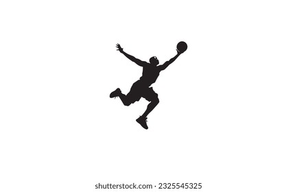 a vector of a man jumping to hold a basketball in his hand black design flat on white background