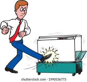 vector of man kicking printer 