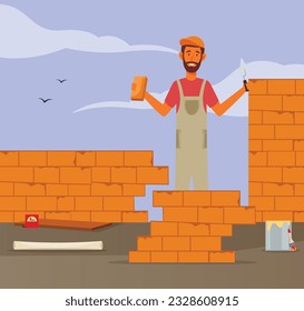 Vector man laying bricks illustration