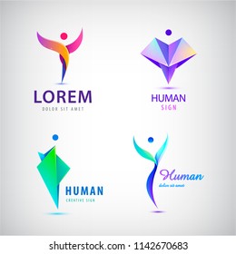 Vector man logo, human body logo, faceted geometric stylized human. Leader, winner logo, business concept