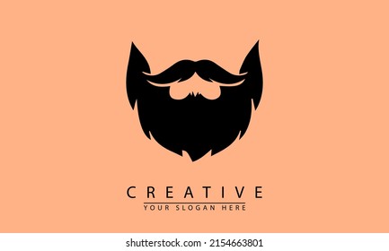 Vector Man Long Mustache And Beard For Haircut Logo. Flat Simple Design.