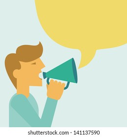 Vector man with loudspeaker - advertising concept with copy space for text