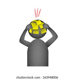 Vector Man with many sticky notes on his head, 
