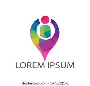 Vector man and map pointer logo combination. People and gps locator symbol or icon. Unique human and pin logotype design template.