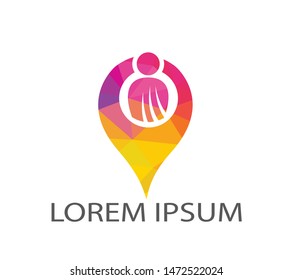 Vector man and map pointer logo combination. People and gps locator symbol or icon. Unique human and pin logotype design template.