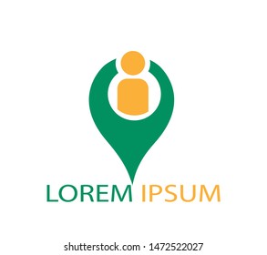 Vector man and map pointer logo combination. People and gps locator symbol or icon. Unique human and pin logotype design template.