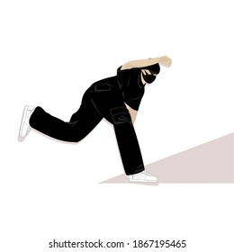 Vector Man in mask on an isolated background dancing break dance, body work, calisthenics in dance. Character illustration