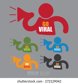 Vector : Man With Megaphone and Go Viral Sign, Icon or Label 