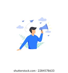 Vector man with megaphone and speaking concept illustration