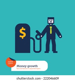 Hombre de Vector con una bomba de dinero. Ilustración vectorial de archivo Eps10. Colores globales. Texto y textura en capas separadas.