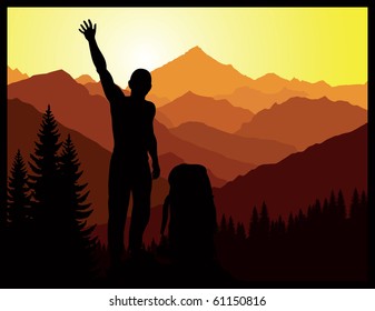 vector man in mountains