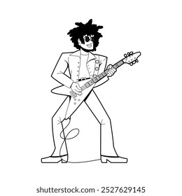 Vetor Man Músico Tocando Guitarra Personagens de Desenho Animado Ilustração Isolado