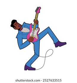 Vetor Man Músico Tocando Guitarra Personagens de Desenho Animado Ilustração Isolado