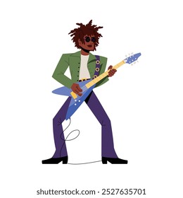 Vetor Man Músico Tocando Guitarra Personagens de Desenho Animado Ilustração Isolado