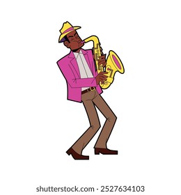 Vetor Homem Músico Saxofone jazz Banda Personagens de Desenho Animado Ilustração Isolado