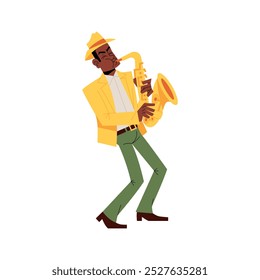 Vector Hombre Músico Saxofón jazz Banda Caricaturas Ilustración Aislado